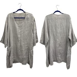 Lungo L’Arno Made in Italy Gray Linen Oversized Tunic Top Plus Size 3X Lagenlook